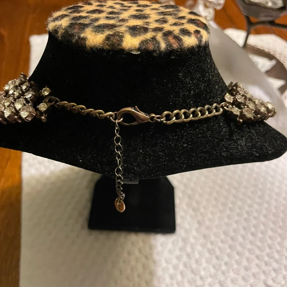 Zara Crystal Rhinestone Diamante Statement Necklace Elegant Gold Bronze - Picture 5 of 7